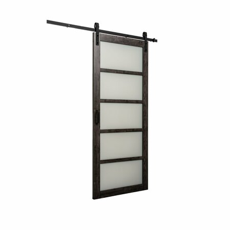 Renin 36 in x 84 in Frosted Glass 5 Lite Design Barn Door with Hardware Kit BD062W01IA5TGE36084